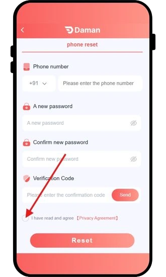 accept privacy agreement to reset password